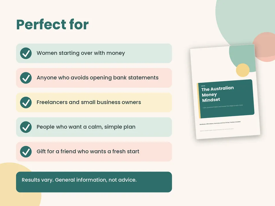 Perfect for: women starting over with money, people who avoid bank statements, freelancers and anyone who wants a calm, simple plan.